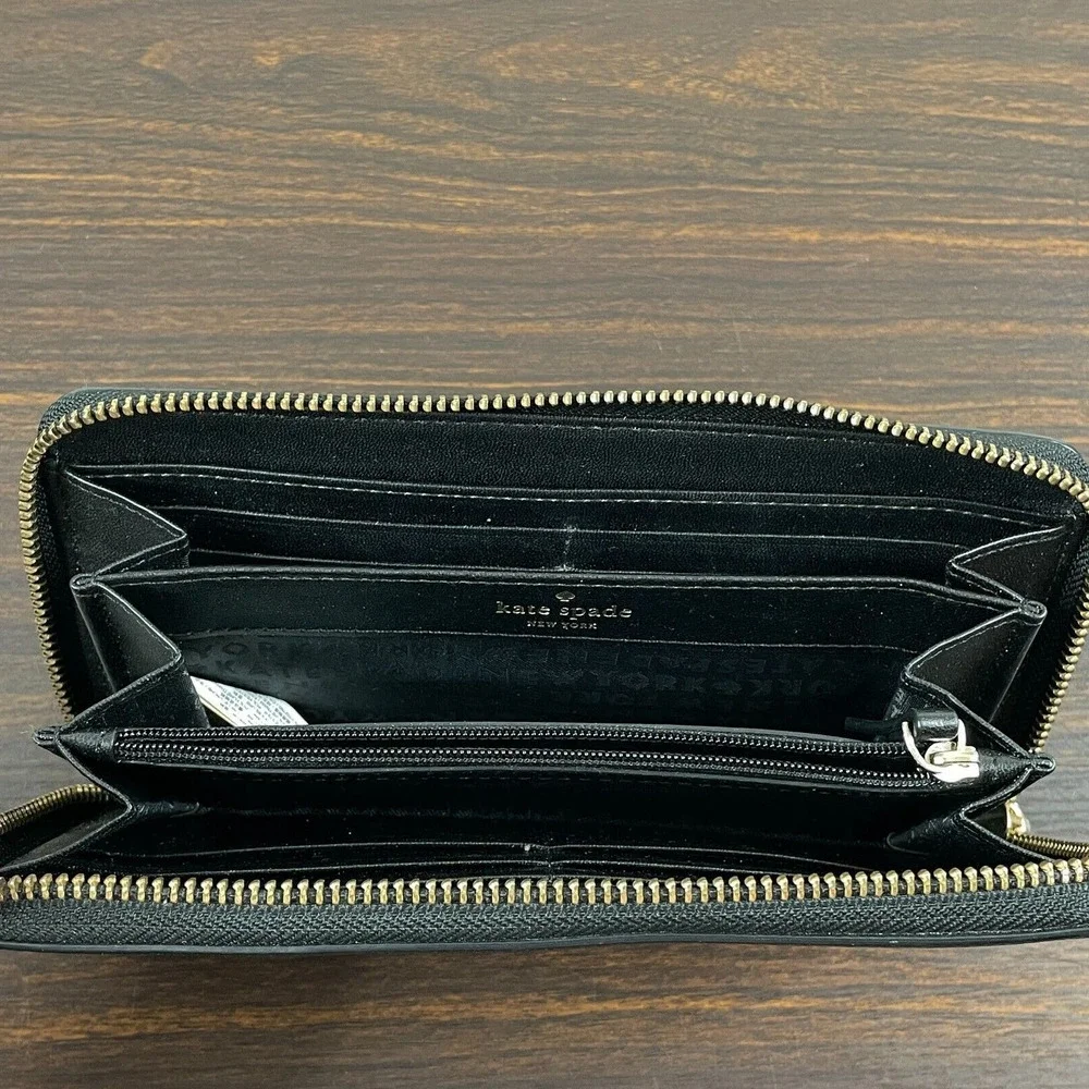Kate Spade Wallet 7.5x4 Black Leather Zippered Card Holder Change Pouch - Picture 6 of 11